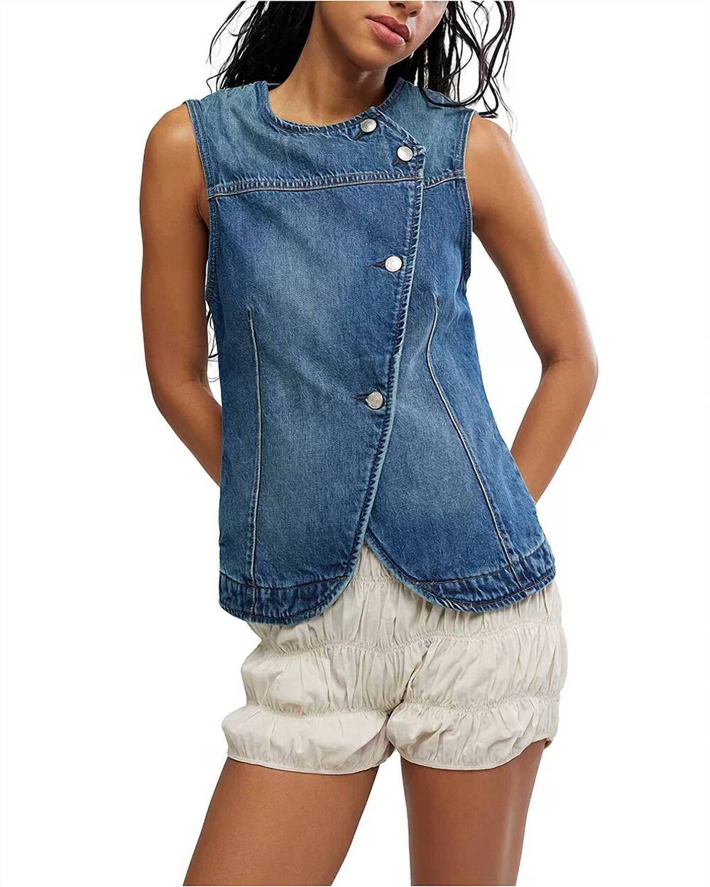 NEW FREE PEOPLE maris denim vest in wall flower